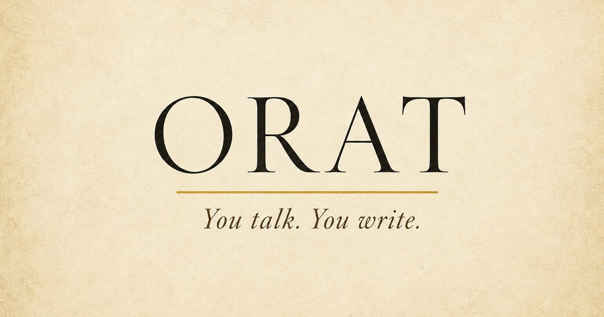 ORAT voice-first writing studio presentation artwork